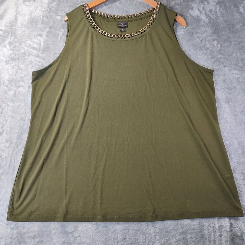 Worthington Woman Plus Chain Neck Tank Top 2X Olive Green‎ Stretch Career Casual